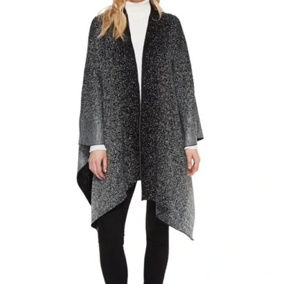 Calvin Klein Ombre Black Silver Cape Poncho Shrug Shawl New Years Sweater Knit - Picture 1 of 9